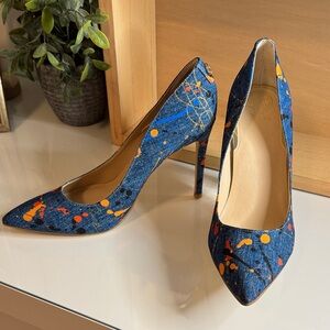 Elegant Denim Heels with Vibrant Accents